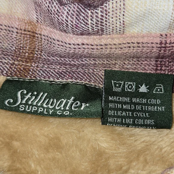 Womens Stillwater Supply Co Lined Flannel Plaid Mauve Top (XL) - Picture 4 of 5